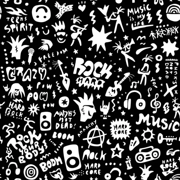 Rock music party - pattern senza soluzione di continuità, elementi grafici di design — Vettoriale Stock