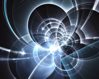 Geleceğin teknolojisi arka plan - 3d görüntü bilgisayar tarafından oluşturulan soyut. Fractal sanat: cam oda ya da ışık efektleri ile gerçeküstü şehrin cadde. Yüksek teknoloji veya sanal gerçeklik kavramı.