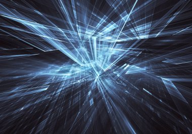 Geleceğin teknolojisi arka plan - 3d görüntü bilgisayar tarafından oluşturulan soyut. Fractal sanat: cam oda ya da ışık efektleri ile gerçeküstü şehrin cadde. Yüksek teknoloji veya sanal gerçeklik kavramı.