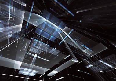 Geleceğin teknolojisi arka plan - 3d görüntü bilgisayar tarafından oluşturulan soyut. Fractal sanat: cam oda ya da ışık efektleri ile gerçeküstü şehrin cadde. Yüksek teknoloji veya sanal gerçeklik kavramı.