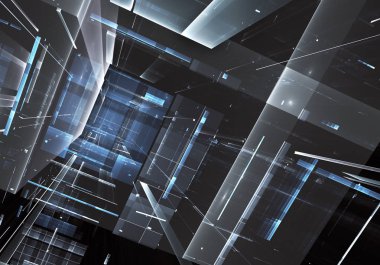 Geleceğin teknolojisi arka plan - 3d görüntü bilgisayar tarafından oluşturulan soyut. Fractal sanat: cam oda ya da ışık efektleri ile gerçeküstü şehrin cadde. Yüksek teknoloji veya sanal gerçeklik kavramı.