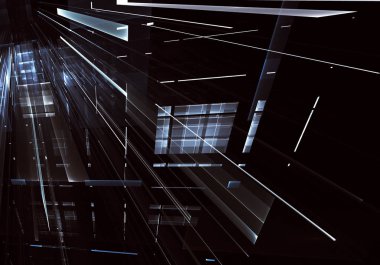 Geleceğin teknolojisi arka plan - 3d görüntü bilgisayar tarafından oluşturulan soyut. Fractal sanat: cam oda ya da ışık efektleri ile gerçeküstü şehrin cadde. Yüksek teknoloji veya sanal gerçeklik kavramı.