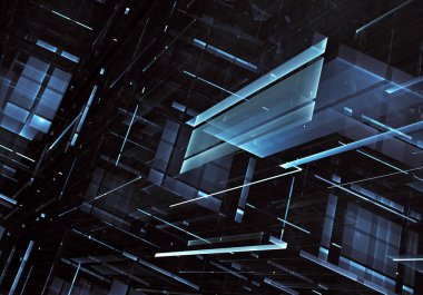 Geleceğin teknolojisi arka plan - 3d görüntü bilgisayar tarafından oluşturulan soyut. Fractal sanat: cam oda ya da ışık efektleri ile gerçeküstü şehrin cadde. Yüksek teknoloji veya sanal gerçeklik kavramı.