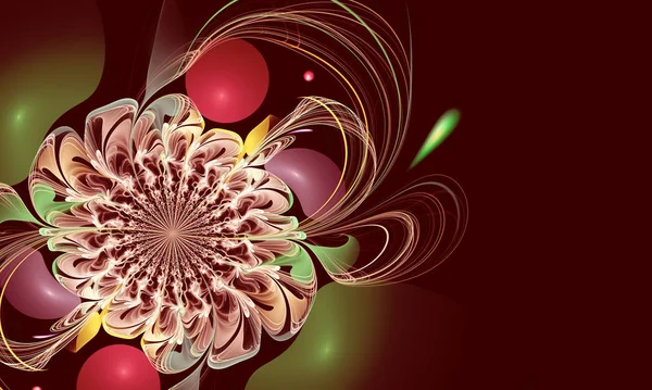 Різнокольоровий Симетричний Фрактальний Візерунок Квітка Або Метелик Вітражному Стилі Комп — стокове фото