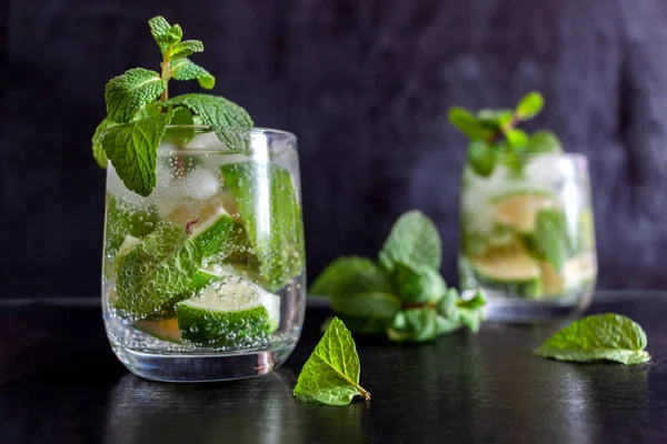 Ice soft drink mojito with lime and mint