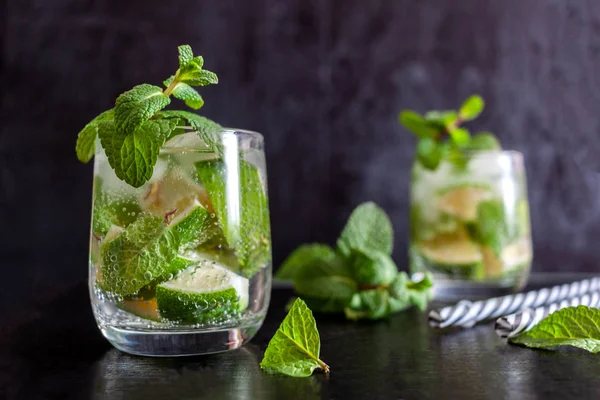 Ice soft drink mojito with lime and mint