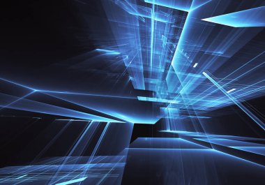 Bilgisayar soyut tehnoloji 3D illüstrasyon üretti. Üç boyutlu üç boyutlu fraktal, doku