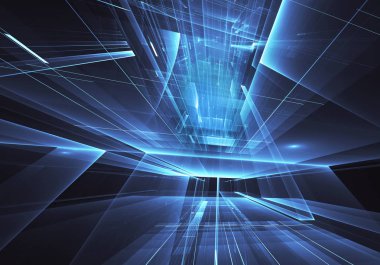 Bilgisayar soyut tehnoloji 3D illüstrasyon üretti. Üç boyutlu üç boyutlu fraktal, doku