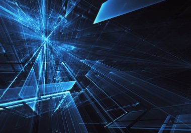 Bilgisayar soyut tehnoloji 3D illüstrasyon üretti. Üç boyutlu üç boyutlu fraktal, doku