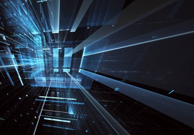 Bilgisayar soyut tehnoloji 3D illüstrasyon üretti. Üç boyutlu üç boyutlu fraktal, doku