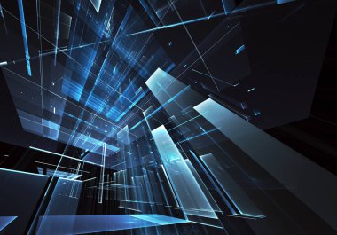 Bilgisayar soyut tehnoloji 3D illüstrasyon üretti. Üç boyutlu üç boyutlu fraktal, doku