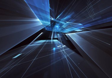 Bilgisayar soyut tehnoloji 3D illüstrasyon üretti. Üç boyutlu üç boyutlu fraktal, doku