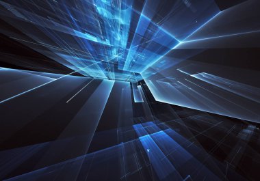 Bilgisayar soyut tehnoloji 3D illüstrasyon üretti. Üç boyutlu üç boyutlu fraktal, doku