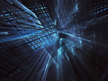 3d fraktal arka plan, 3d çizim. Sanal Neon şehir