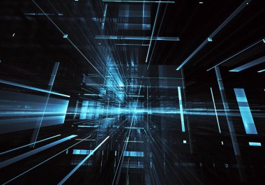 3d fraktal arka plan, 3d çizim. Sanal Neon şehir