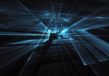 3d fraktal arka plan, 3d çizim. Sanal Neon şehir