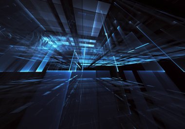 3d fraktal arka plan, 3d çizim. Sanal Neon şehir