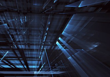 3d fraktal arka plan, 3d çizim. Sanal Neon şehir