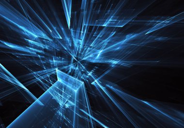 3d fraktal arka plan, 3d çizim. Sanal Neon şehir