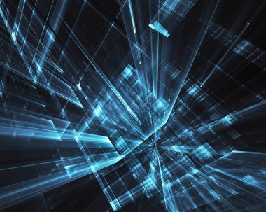 3d fraktal arka plan, 3d çizim. Sanal Neon şehir