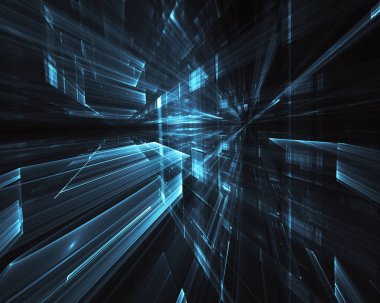 3d fraktal arka plan, 3d çizim. Sanal Neon şehir