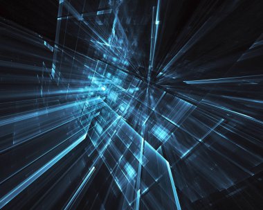 3d fraktal arka plan, 3d çizim. Sanal Neon şehir