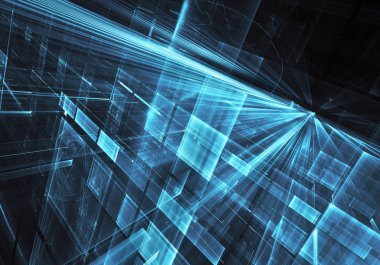 3d fraktal arka plan, 3d çizim. Sanal Neon şehir