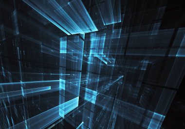 3d fraktal arka plan, 3d çizim. Sanal Neon şehir