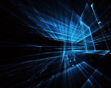 3d fraktal arka plan, 3d çizim. Sanal Neon şehir