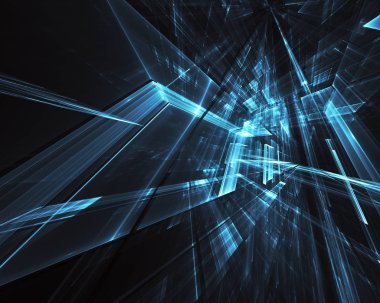 3d fraktal arka plan, 3d çizim. Sanal Neon şehir