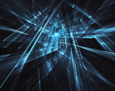 3d fraktal arka plan, 3d çizim. Sanal Neon şehir