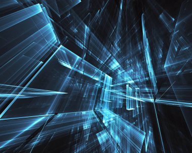 3d fraktal arka plan, 3d çizim. Sanal Neon şehir