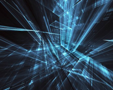 3d fraktal arka plan, 3d çizim. Sanal Neon şehir