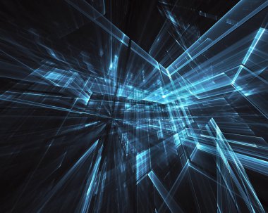 3d fraktal arka plan, 3d çizim. Sanal Neon şehir