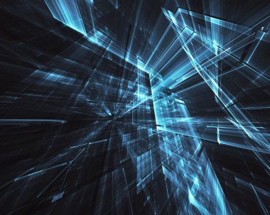 3d fraktal arka plan, 3d çizim. Sanal Neon şehir