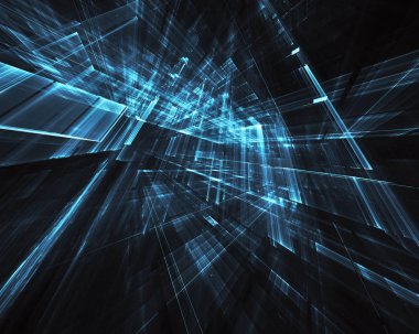 3d fraktal arka plan, 3d çizim. Sanal Neon şehir