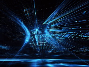 3d fraktal arka plan, 3d çizim. Sanal Neon şehir