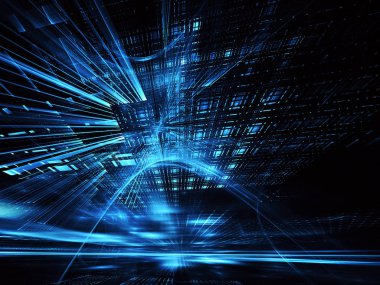 3d fraktal arka plan, 3d çizim. Sanal Neon şehir