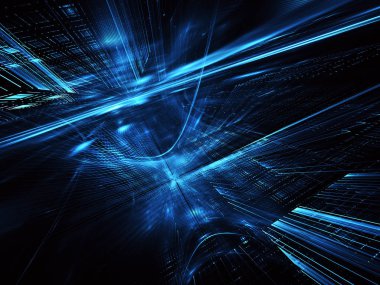 3d fraktal arka plan, 3d çizim. Sanal Neon şehir