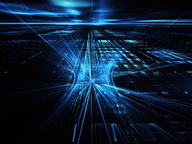 3d fraktal arka plan, 3d çizim. Sanal Neon şehir