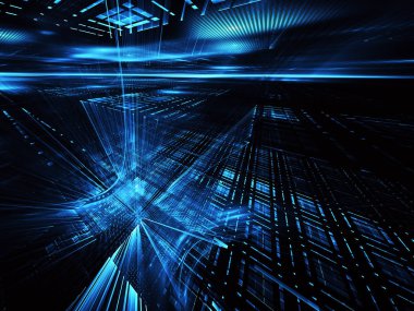 3d fraktal arka plan, 3d çizim. Sanal Neon şehir