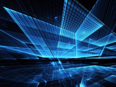 3d fraktal arka plan, 3d çizim. Sanal Neon şehir