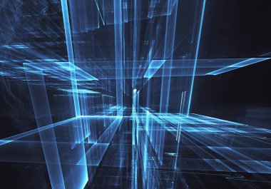 3d fraktal arka plan, 3d çizim. Sanal Neon şehir