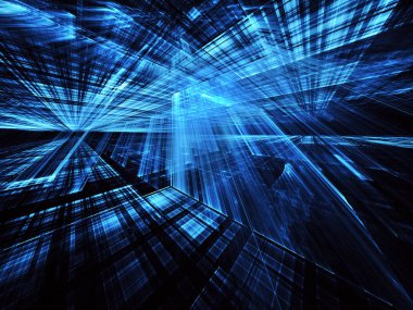 3d fraktal arka plan, 3d çizim. Sanal Neon şehir