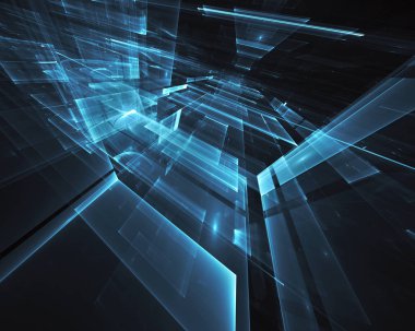 3d fraktal arka plan, 3d çizim. Sanal Neon şehir