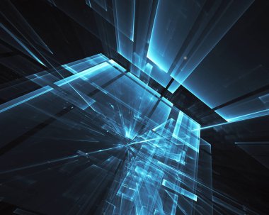 3d fraktal arka plan, 3d çizim. Sanal Neon şehir