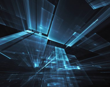 3d fraktal arka plan, 3d çizim. Sanal Neon şehir