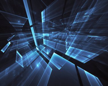 3d fraktal arka plan, 3d çizim. Sanal Neon şehir