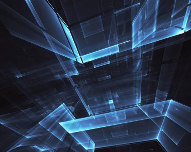 3d fraktal arka plan, 3d çizim. Sanal Neon şehir