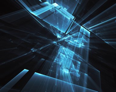 3d fraktal arka plan, 3d çizim. Sanal Neon şehir